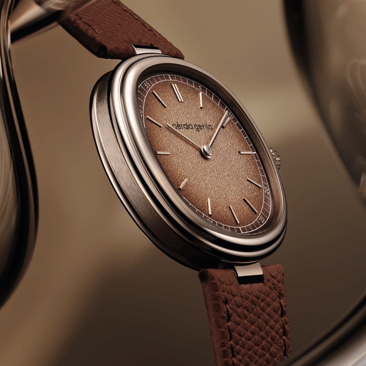 Gerald Genta Geneva Time Only "Marrone" Rose Gold Brass Dial 38mm photo 2