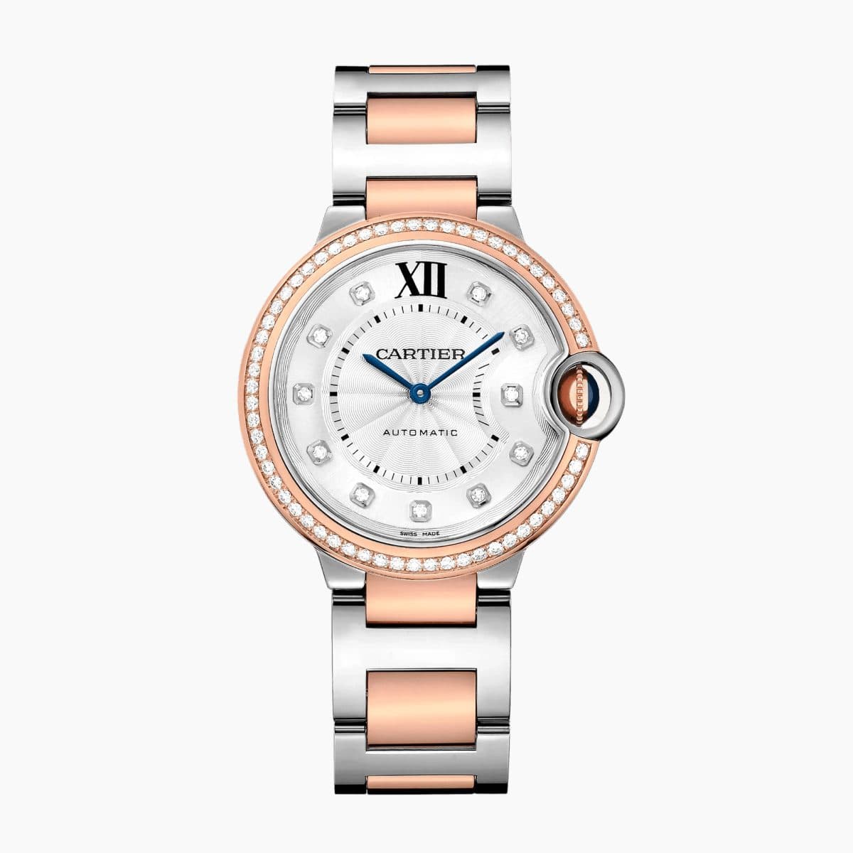 Cartier Ballon Bleu de Cartier Rose Gold & Steel Diamond Silver Dial 36mm